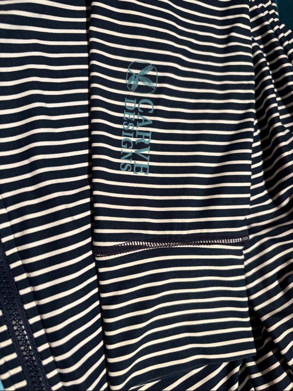 Athleisure coastal Activewear Zip Hoodie Rashguard Navy White Striped L - Picture 11 of 14